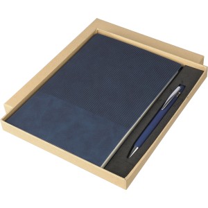 Recycled PU notebook (A5) and ballpen set Tarek, blue <font size=1>[ENG]</font>