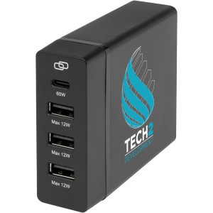 ADAPT 72W recycled plastic PD power station, Solid black (Powerbanks)