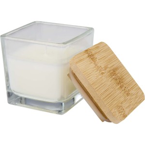 Ambra square glass candle with bamboo lid, White <font size=1>[ENG]</font>