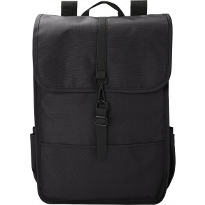 RPET Polyester (300D) flap backpack Lyric, black (Backpacks)