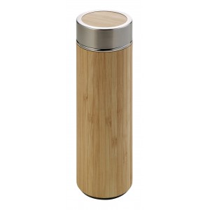 Bamboo and stainless steel double walled bottle Yara, brown (Thermos)