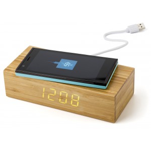 Wireless Ladepad aus Bambus mit Uhr Rosie, Bambus