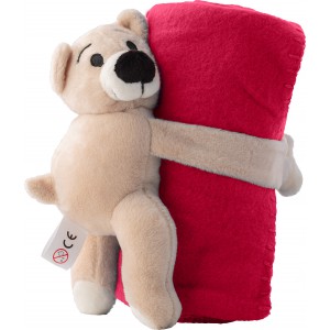 Plush toy bear with fleece blanket Owen, red (Blanket)