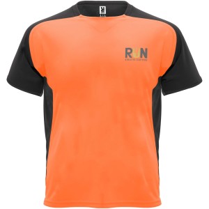 Bugatti short sleeve unisex sports t-shirt, Fluor Orange, Solid black (T-shirt, mixed fiber, synthetic)