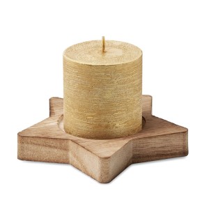 Candle on star wooden base, Gold (Candles)