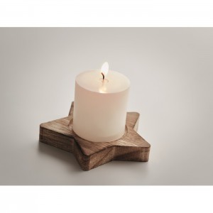 Candle on star wooden base, Wood (Candles)