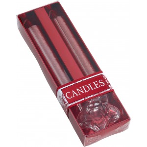 Two glitter candles with glass holder Alexia, red (Candles)