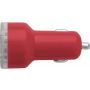 Plastic car power adapter with two USB ports, red