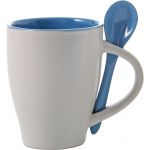 Ceramic mug with spoon Eduardo, light blue (2855-18)