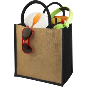 Chennai tote bag made from jute, Natural, solid black (Shopping bags)