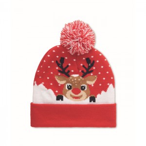 Christmas knitted beanie LED, Red (Hats)