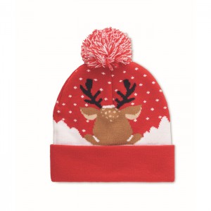 Christmas knitted beanie LED, Red (Hats)