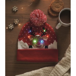 Christmas knitted beanie LED, Red (Hats)