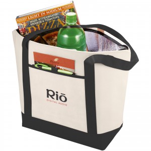 Lighthouse non-woven cooler tote, Natural, solid black (Cooler bags)