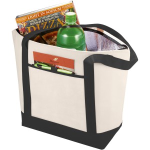Lighthouse non-woven cooler tote, Natural, solid black (Cooler bags)