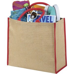 Harry large tote bag made from jute, Natural,Red (cotton bag)