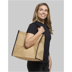 Harry large tote bag made from jute, Natural,Red (cotton bag)