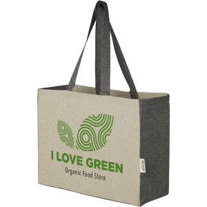 Pheebs 190 g/m2 recycled cotton gusset tote bag with contrast sides 18L, Heather natural, Heather bl (cotton bag)