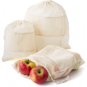Set of three reusasable cotton mesh produce bags Adele, khak (cotton bag)