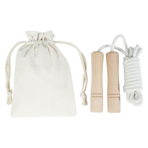 Denise wooden skipping rope in cotton pouch, Off white, Wood (Sports equipment)