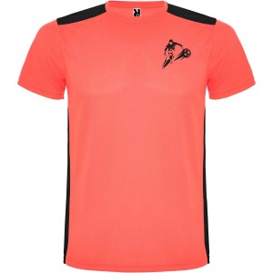 Detroit short sleeve kids sports t-shirt, Fluor Coral, Solid black (T-shirt, mixed fiber, synthetic)