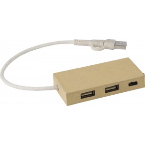 Aluminium and recycled paper USB hub Paulo, brown (Eletronics cables, adapters)