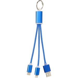 Metal 3-in-1 charging cable with keychain, Royal blue (Eletronics cables, adapters)