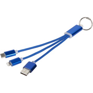 Metal 3-in-1 charging cable with keychain, Royal blue (Eletronics cables, adapters)