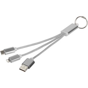 Metal 3-in-1 Ladekabel mit Schlüsselanhänger, silber