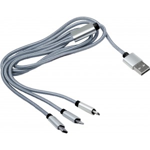 Nylon charging cable Felix, silver (Eletronics cables, adapters)