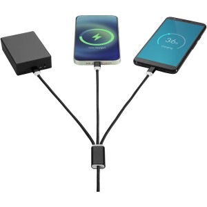 Versatile 3-in-1 charging cable with dual input, Solid black (Eletronics cables, adapters)