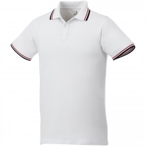 Fairfield short sleeve men's polo with tipping, White,Navy,Red (Polo shirt, 90-100% cotton)