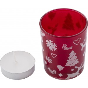 Glass candle holder with Christmas decorations Kirsten, red (Candles)