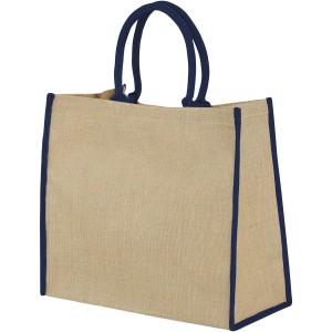 Harry large tote bag made from jute, Natural,Navy (cotton bag)