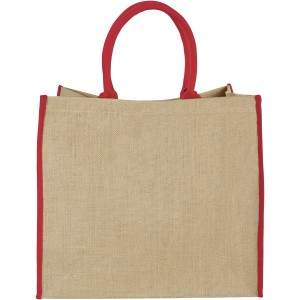 Harry large tote bag made from jute, Natural,Red (cotton bag)