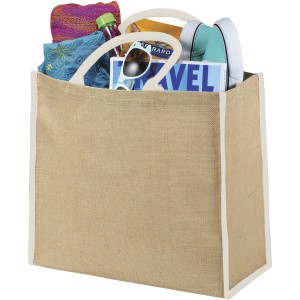 Harry large tote bag made from jute, Natural,White (cotton bag)