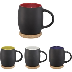 Hearth 400 ml ceramic mug with wooden lid/coaster, solid black,Blue (Mugs)