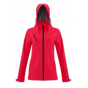LADIES' DETACHABLE HOODED SOFTSHELL JACKET, Red (Jackets)