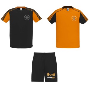 Juve unisex sports set, Orange, Solid black (T-shirt, mixed fiber, synthetic)