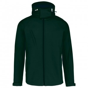 MEN'S DETACHABLE HOODED SOFTSHELL JACKET, Bottle Green <font size=1>[ENG]</font>