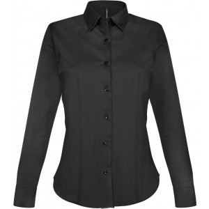 LADIES' LONG-SLEEVED STRETCH SHIRT, Black <font size=1>[ENG]</font>