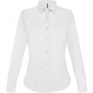 LADIES' LONG-SLEEVED STRETCH SHIRT, White <font size=1>[ENG]</font>