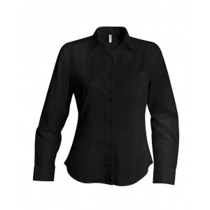 LADIES' LONG-SLEEVED COTTON POPLIN SHIRT, Black <font size=1>[ENG]</font>