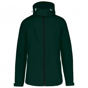 LADIES' DETACHABLE HOODED SOFTSHELL JACKET, Bottle Green <font size=1>[ENG]</font>