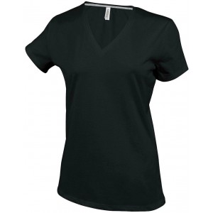 LADIES' SHORT-SLEEVED V-NECK T-SHIRT, Black <font size=1>[ENG]</font>