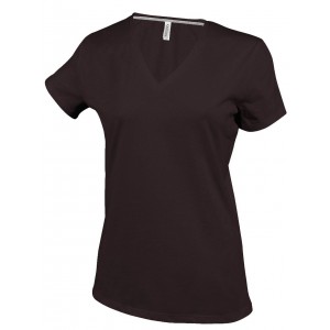 LADIES' SHORT-SLEEVED V-NECK T-SHIRT, Chocolate <font size=1>[ENG]</font>