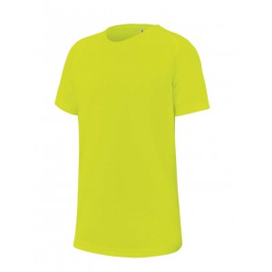 KIDS' SHORT SLEEVED SPORTS T-SHIRT, Fluorescent Yellow (T-shirt, mixed fiber, synthetic)