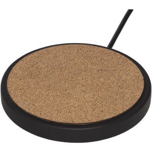 Kivi 10W limestone/cork wireless charging pad, Solid black, Natural (Powerbanks)