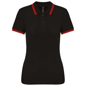 LADIE'S 2 STRIPED SHORT SLEEVED POLOSHIRT, Black/Red (Polo shirt, 90-100% cotton)