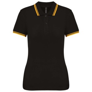 LADIE'S 2 STRIPED SHORT SLEEVED POLOSHIRT, Black/Yellow (Polo shirt, 90-100% cotton)